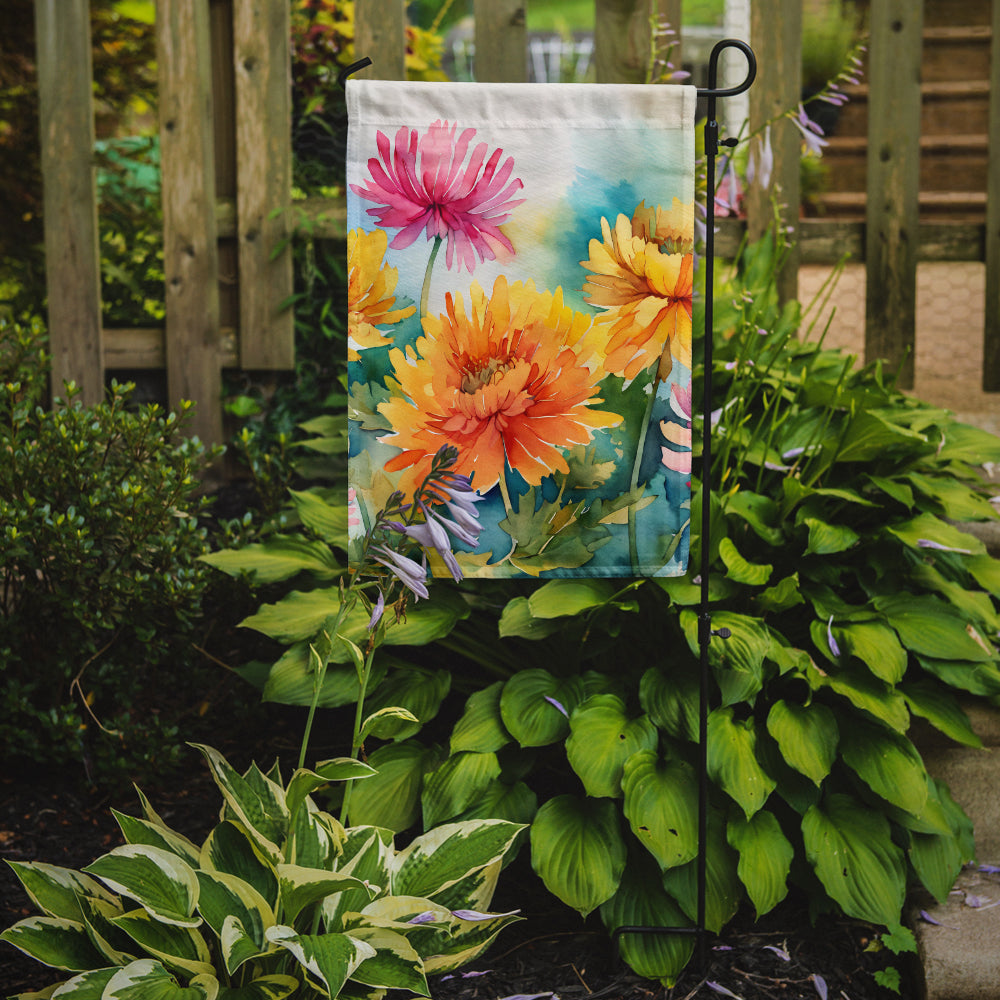 Chrysanthemums in Watercolor Garden Flag