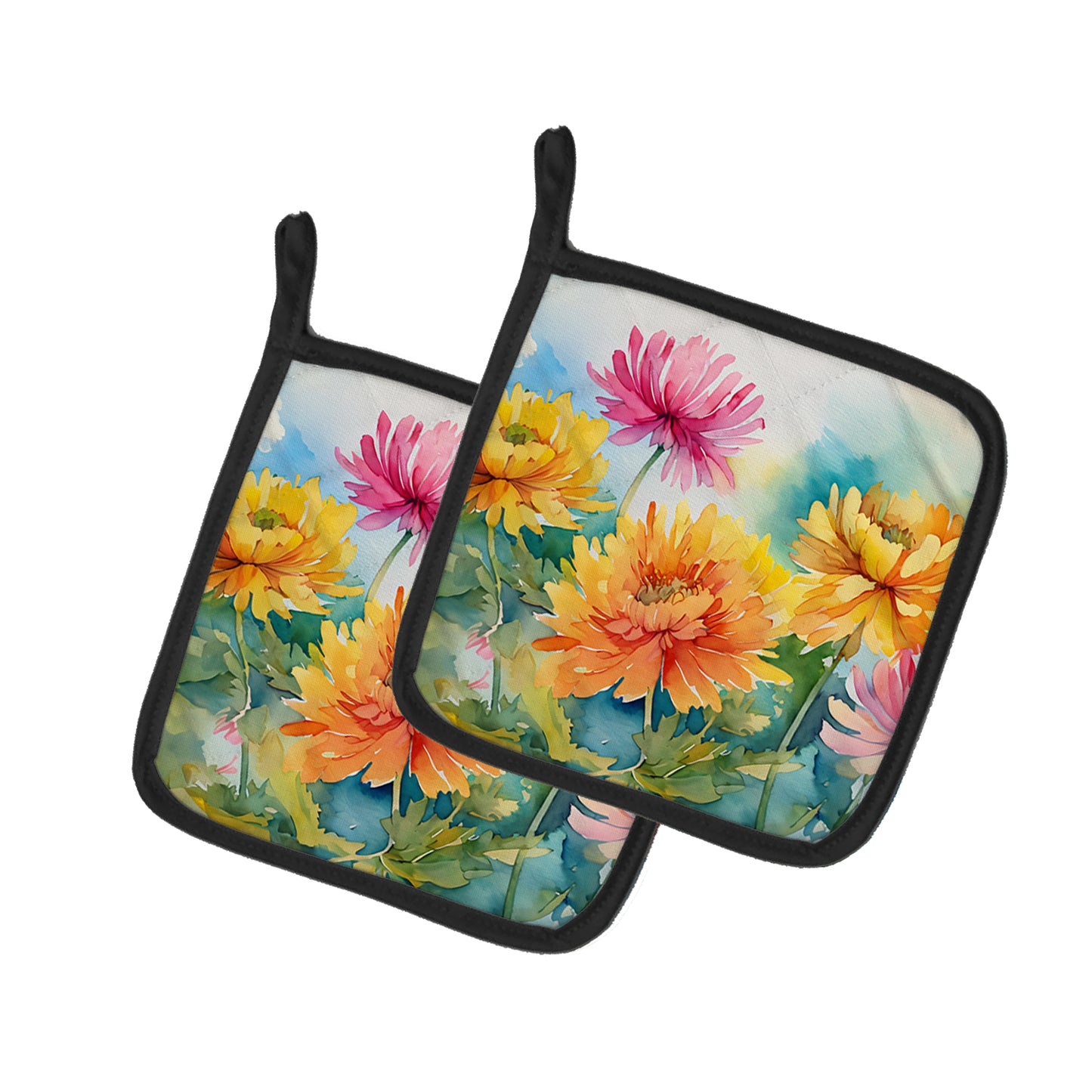 Buy this Chrysanthemums in Watercolor Pair of Pot Holders