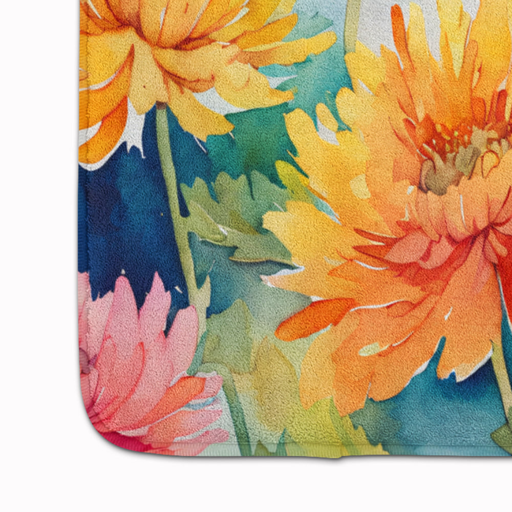 Chrysanthemums in Watercolor Memory Foam Kitchen Mat