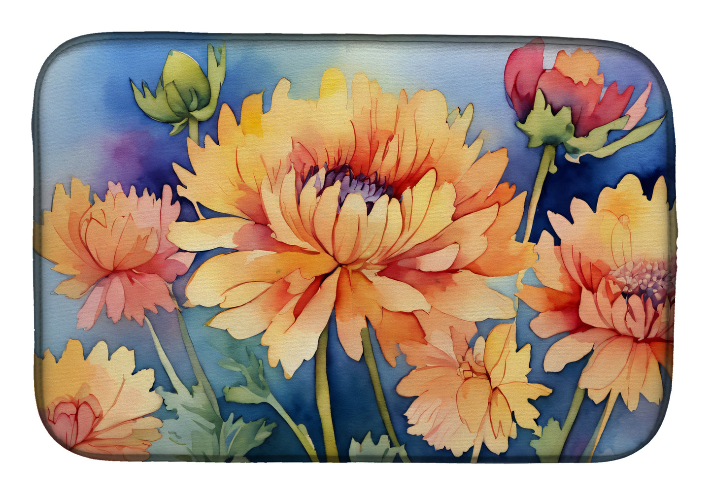 Buy this Chrysanthemums in Watercolor Dish Drying Mat