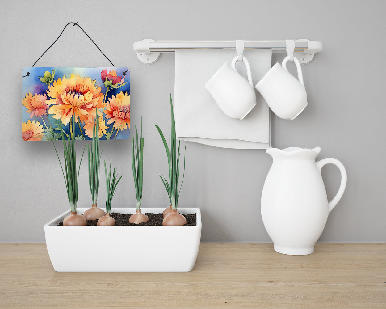 Chrysanthemums in Watercolor Wall or Door Hanging Prints