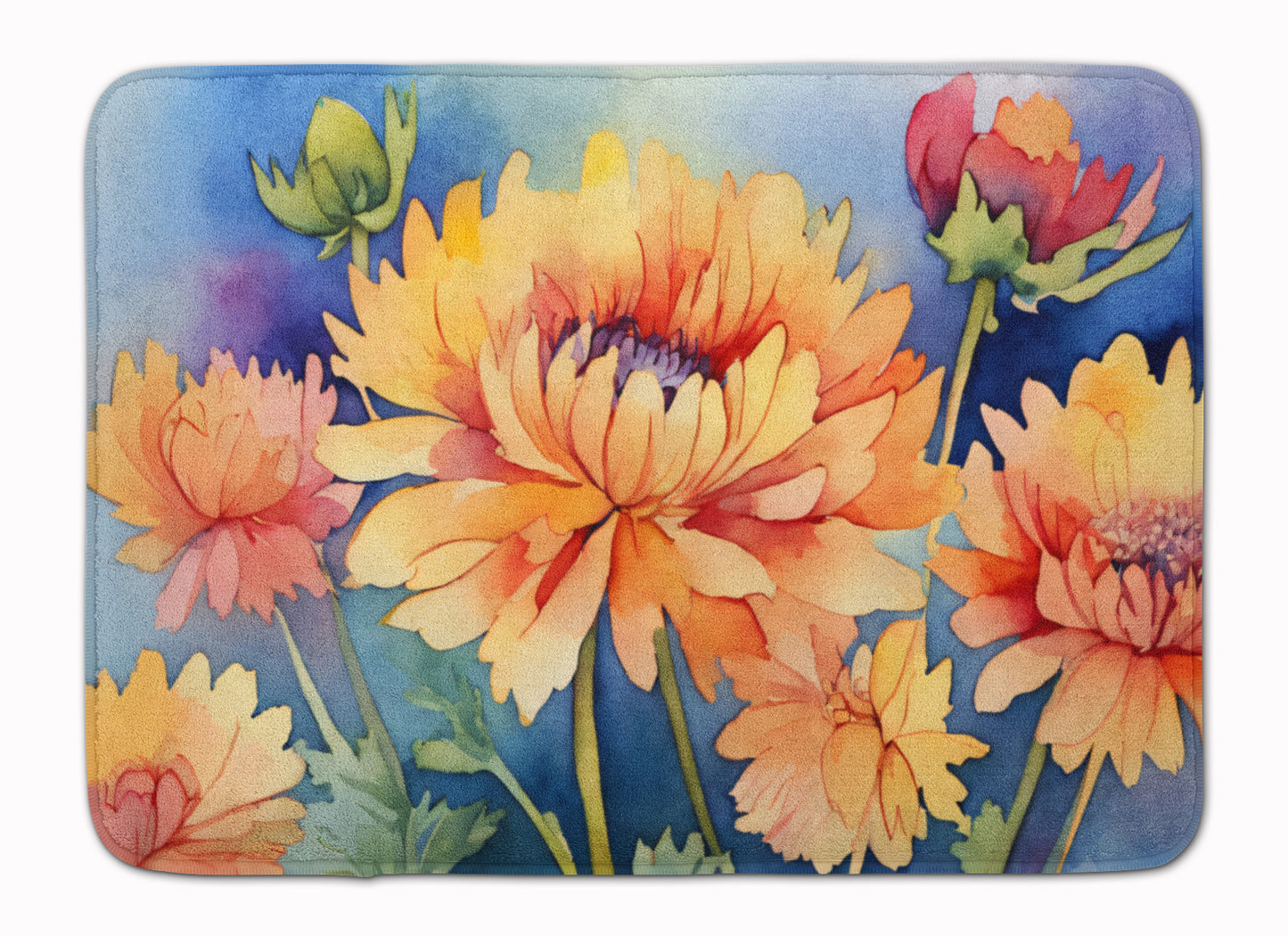 Buy this Chrysanthemums in Watercolor Memory Foam Kitchen Mat