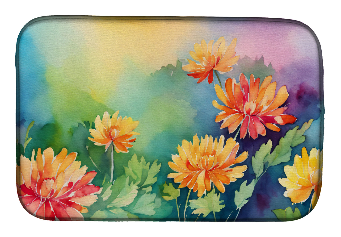 Buy this Chrysanthemums in Watercolor Dish Drying Mat