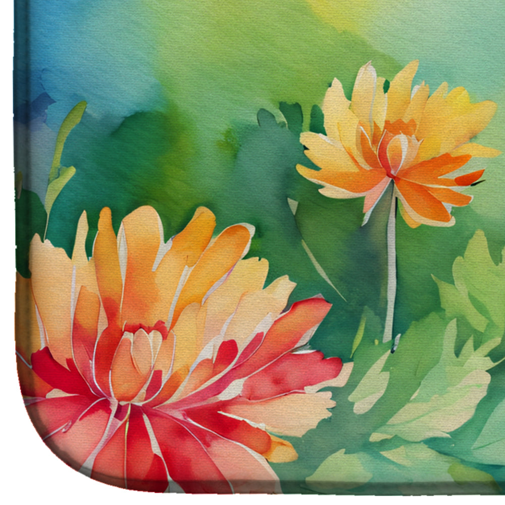 Chrysanthemums in Watercolor Dish Drying Mat