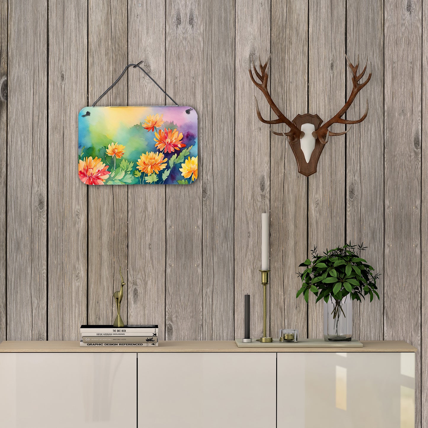 Chrysanthemums in Watercolor Wall or Door Hanging Prints