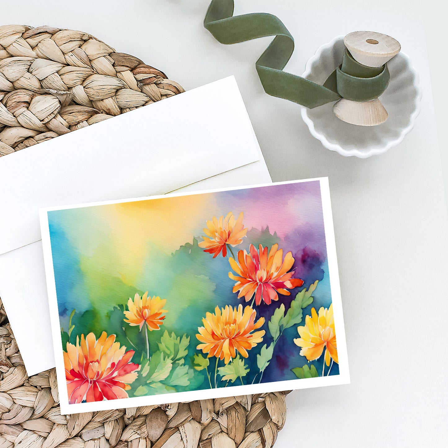 Chrysanthemums in Watercolor Greeting Cards Pack of 8
