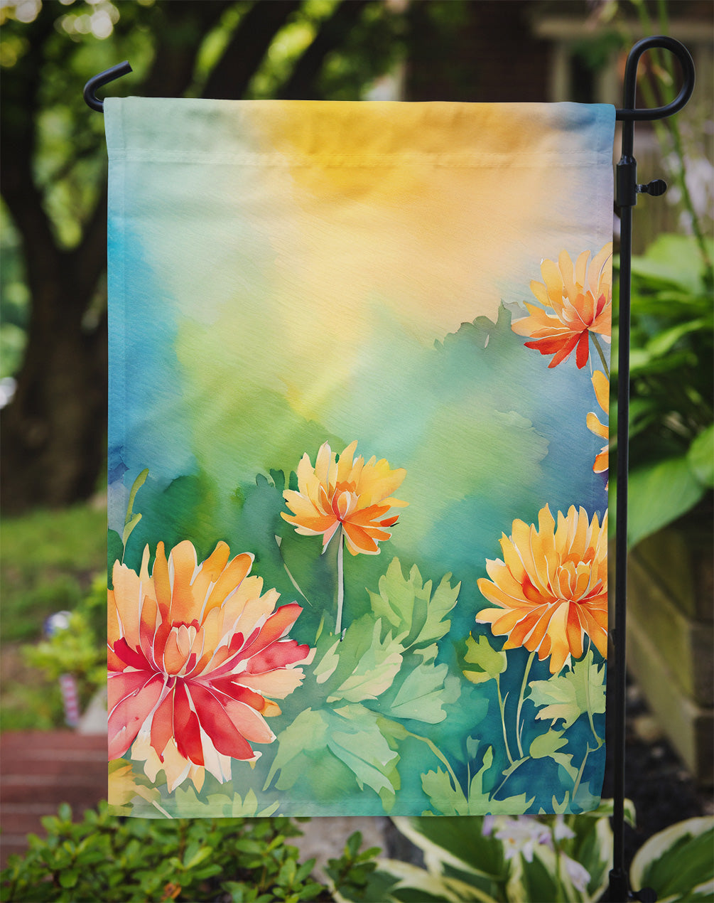 Chrysanthemums in Watercolor Garden Flag
