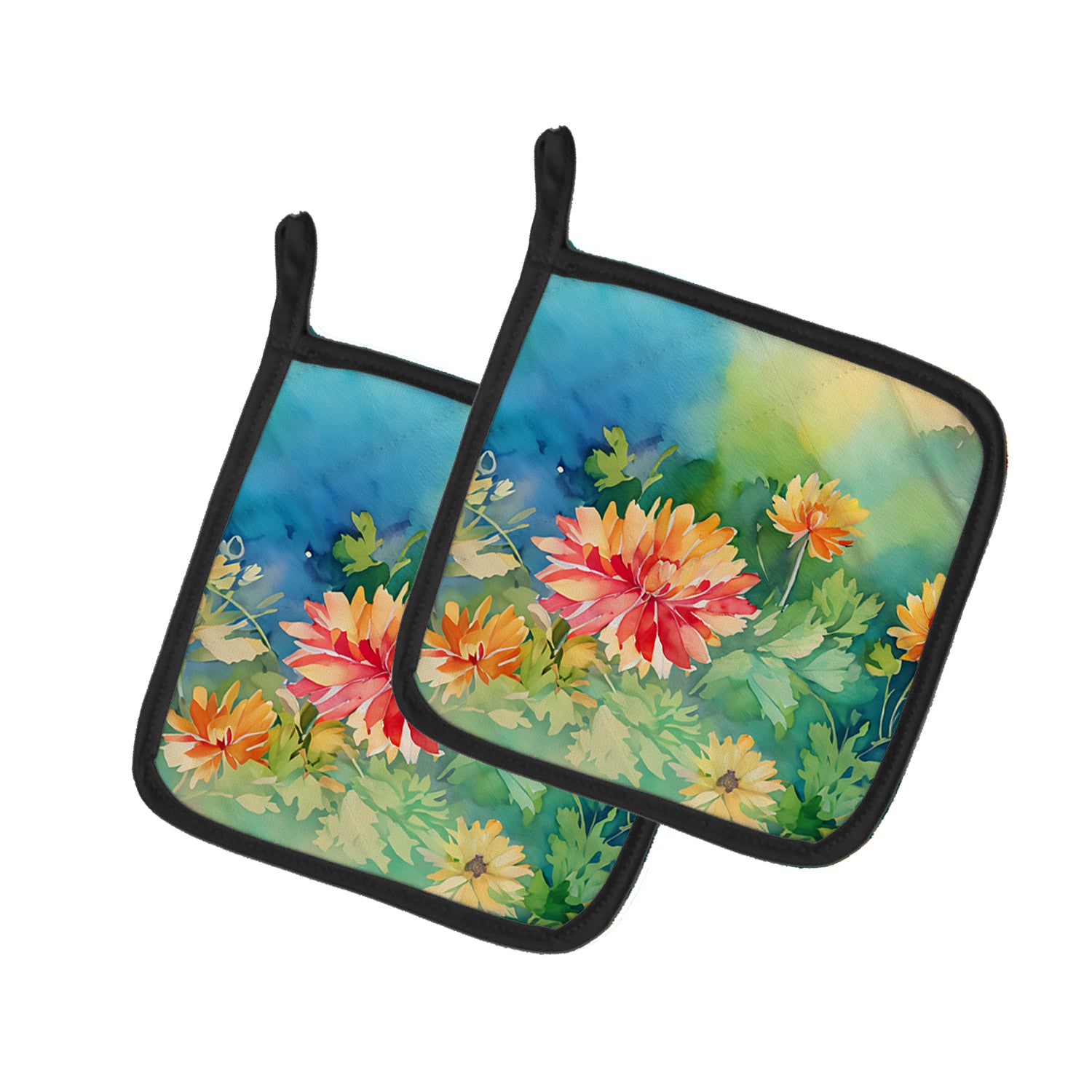 Buy this Chrysanthemums in Watercolor Pair of Pot Holders