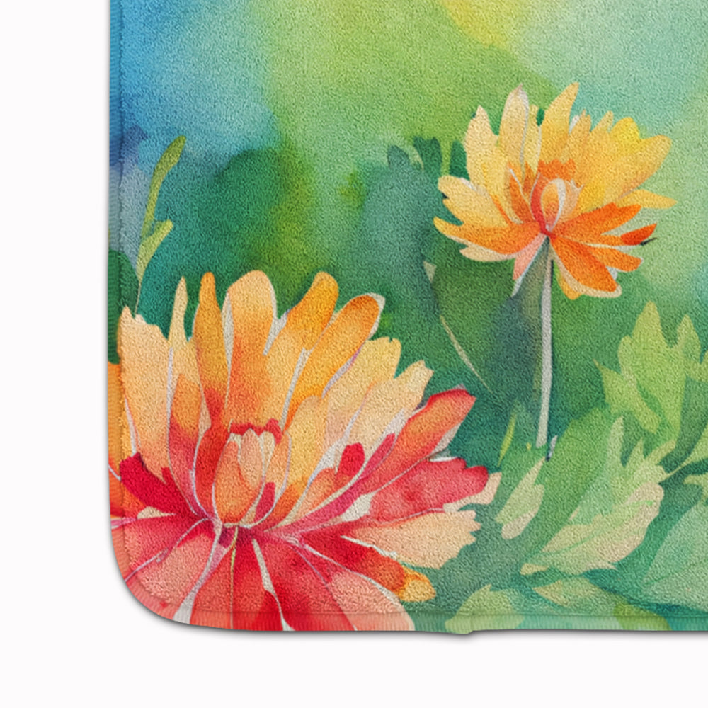 Chrysanthemums in Watercolor Memory Foam Kitchen Mat