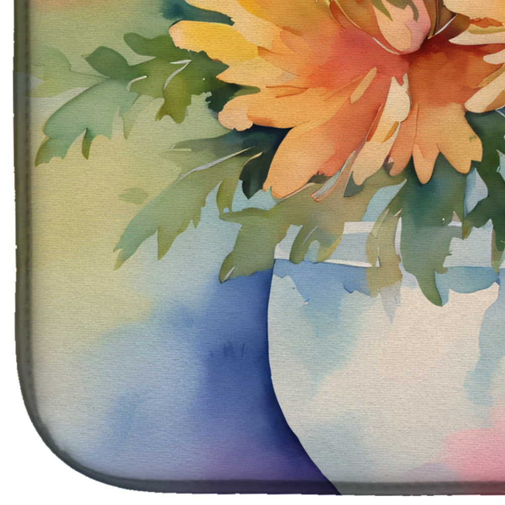 Chrysanthemums in Watercolor Dish Drying Mat