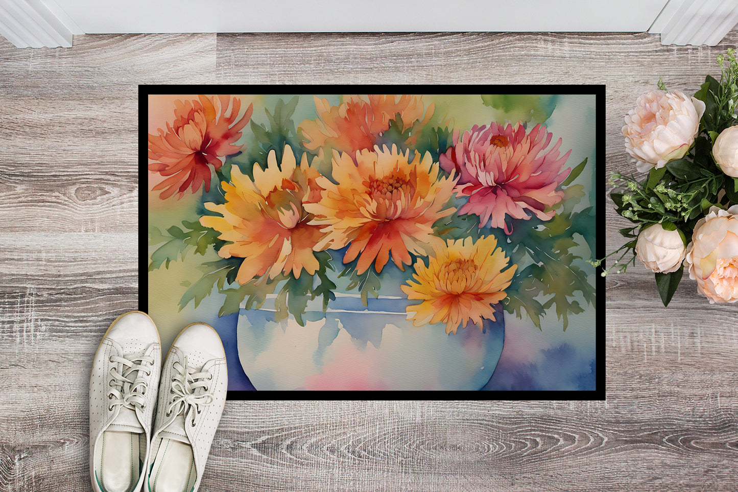 Chrysanthemums in Watercolor Doormat