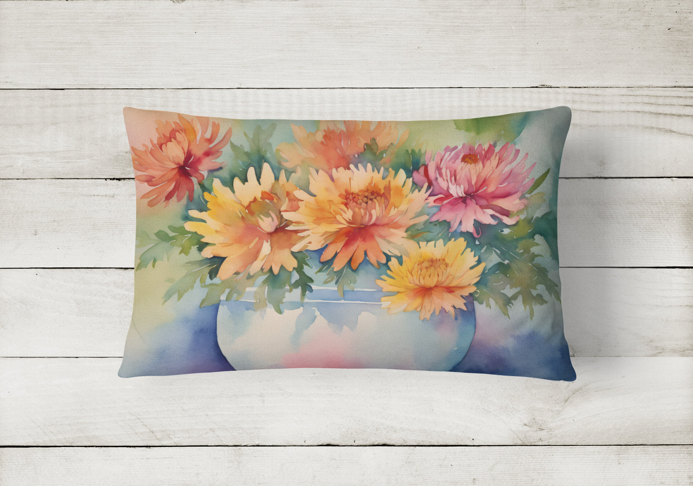Chrysanthemums in Watercolor Throw Pillow