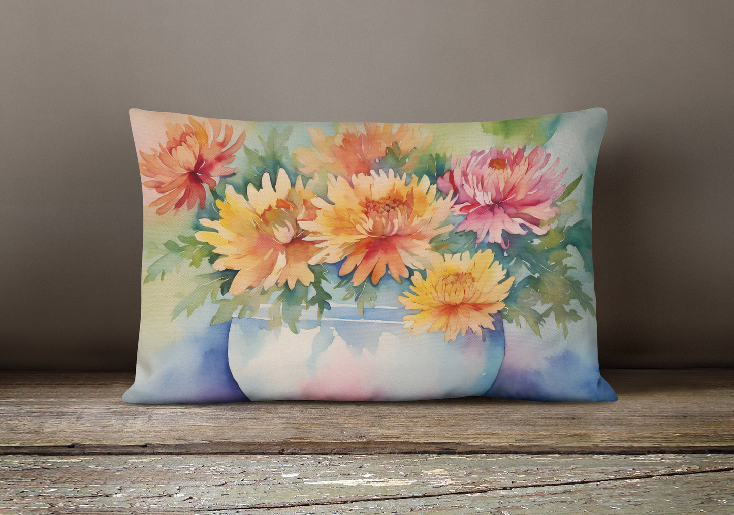 Chrysanthemums in Watercolor Throw Pillow