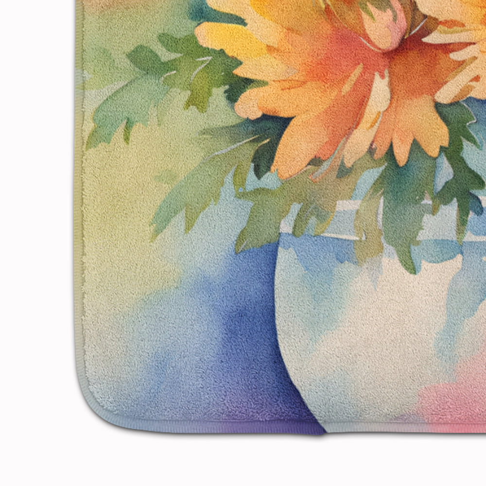 Chrysanthemums in Watercolor Memory Foam Kitchen Mat