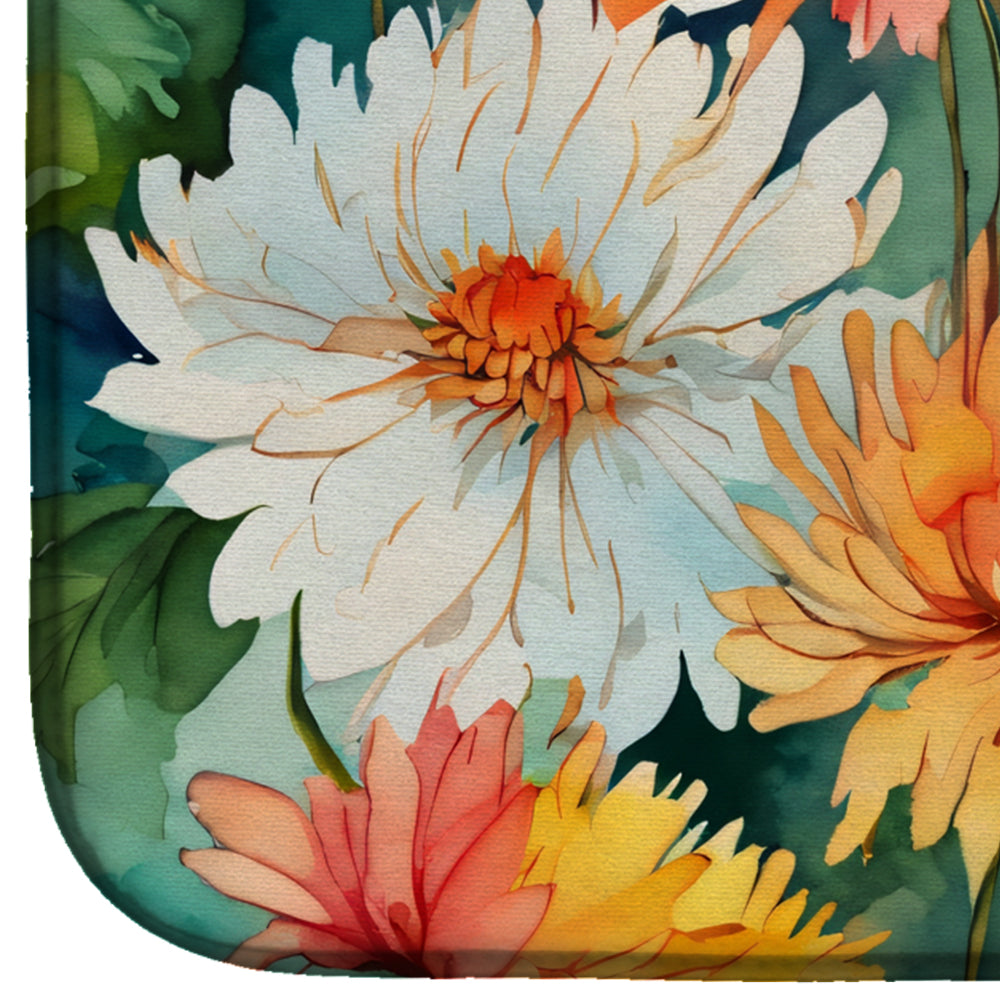 Chrysanthemums in Watercolor Dish Drying Mat