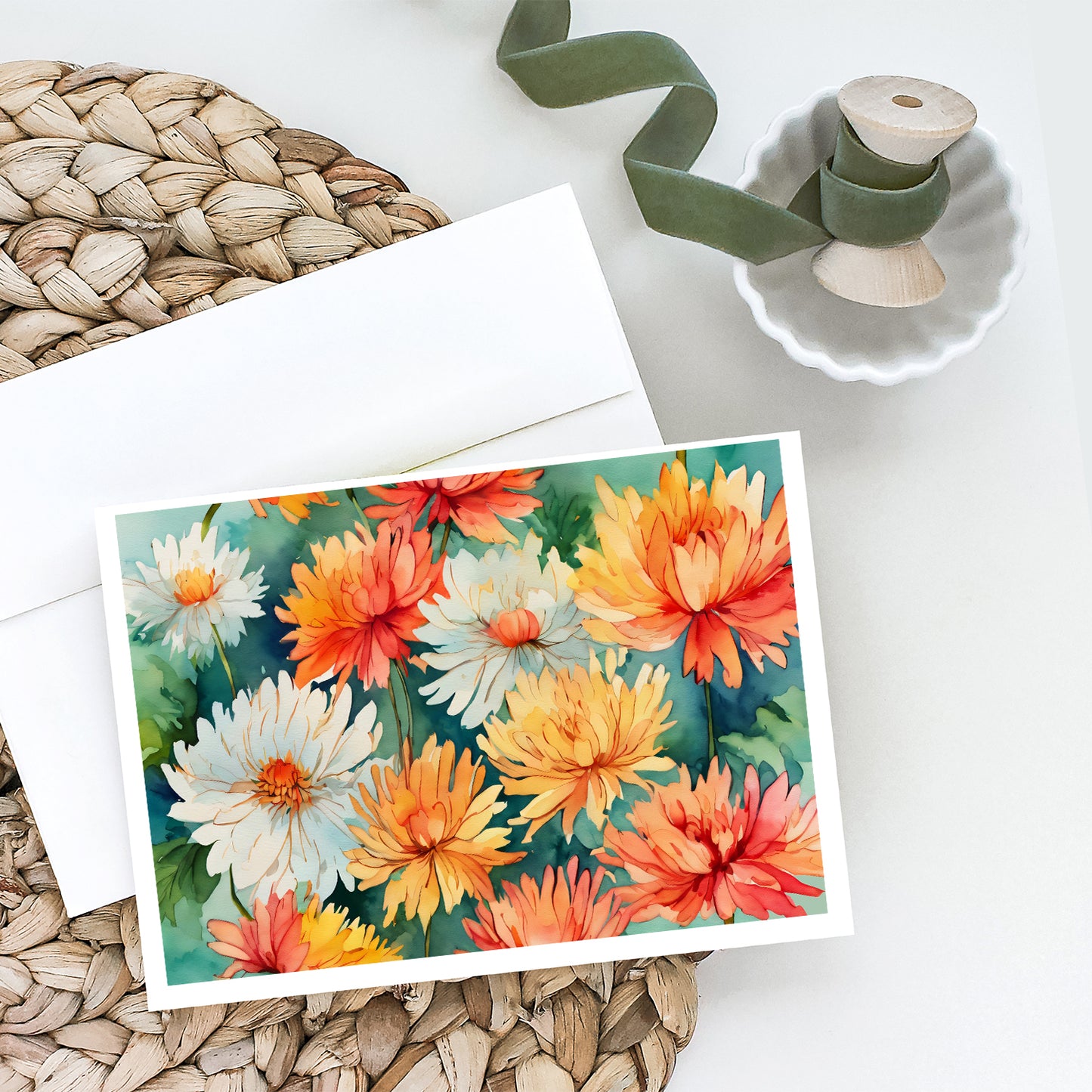 Chrysanthemums in Watercolor Greeting Cards Pack of 8