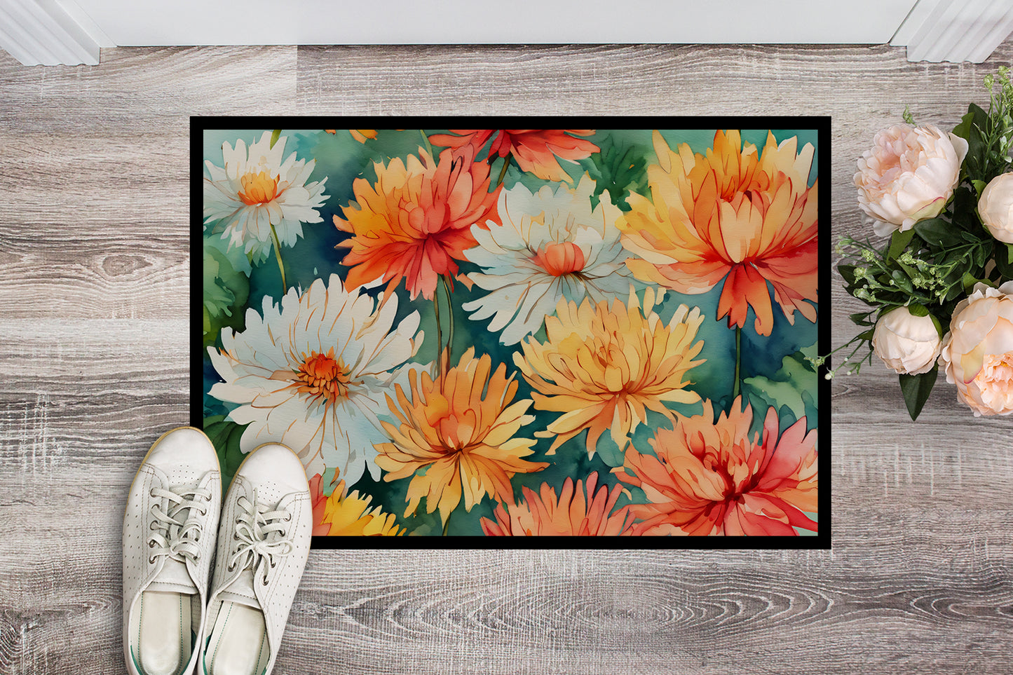 Chrysanthemums in Watercolor Doormat