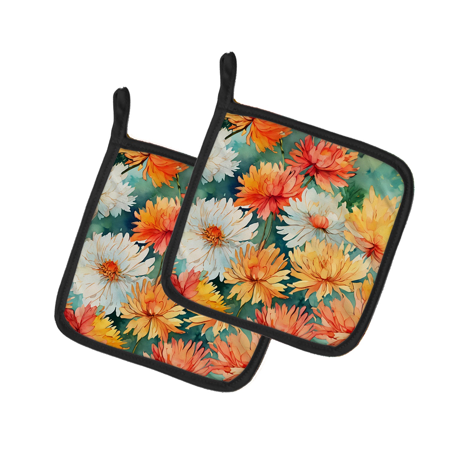 Buy this Chrysanthemums in Watercolor Pair of Pot Holders