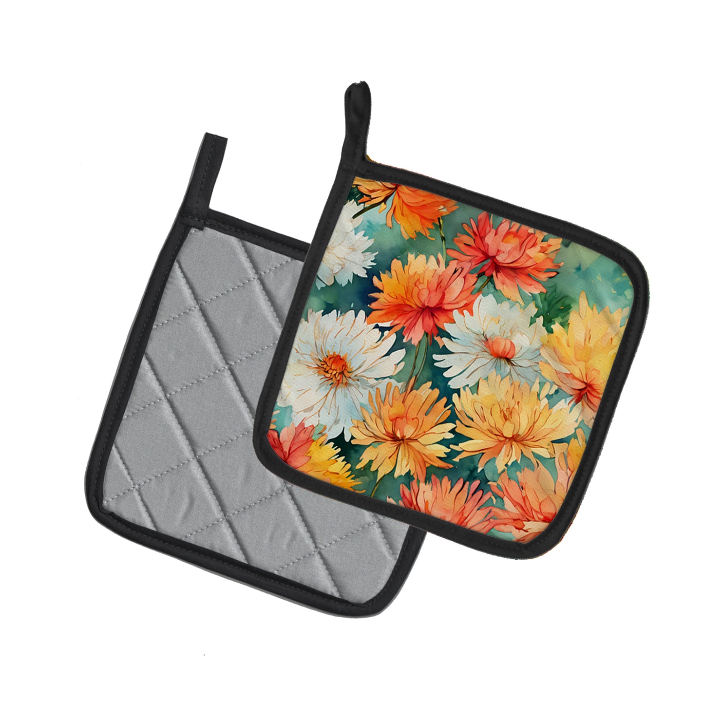 Chrysanthemums in Watercolor Pair of Pot Holders