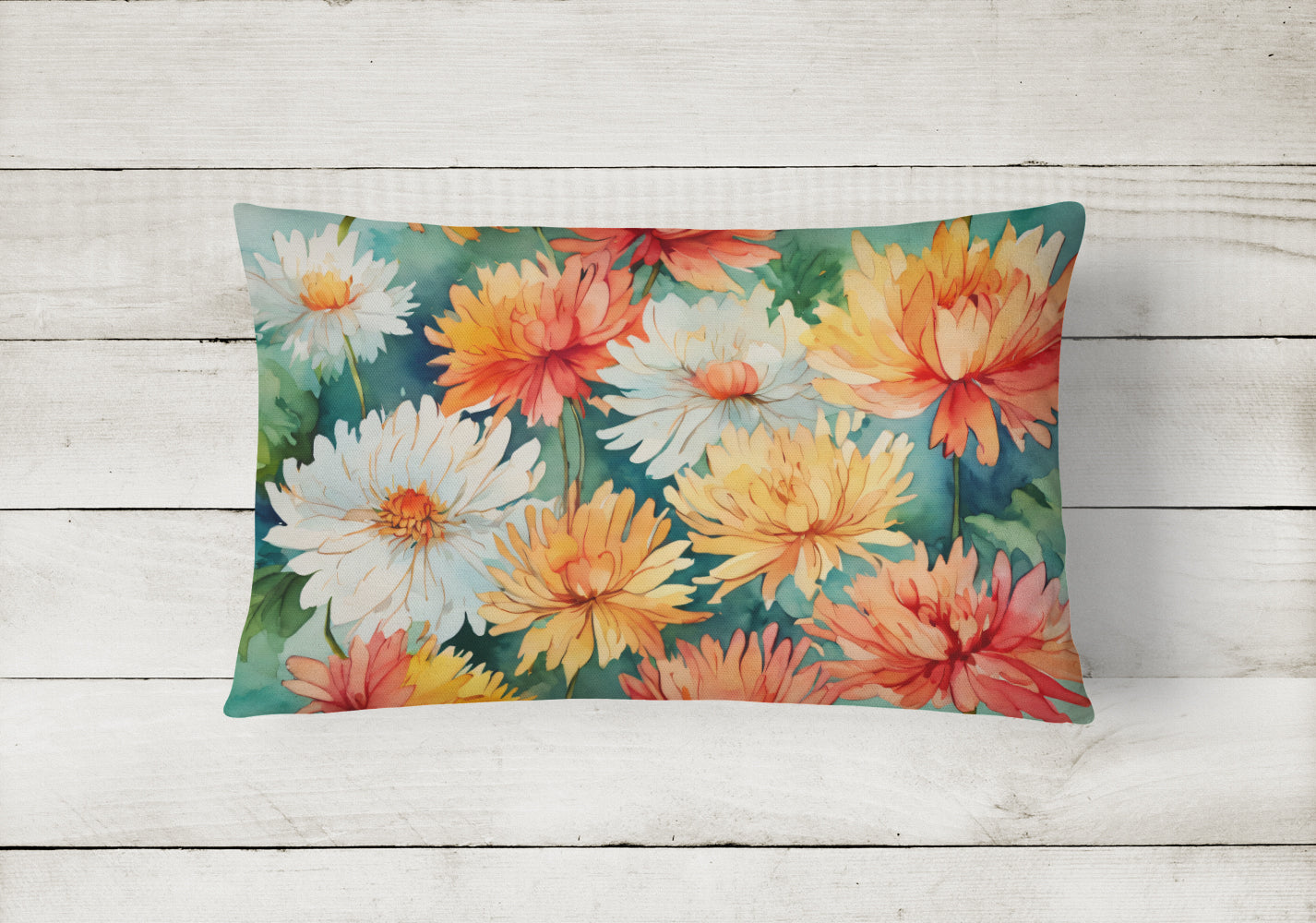Chrysanthemums in Watercolor Throw Pillow