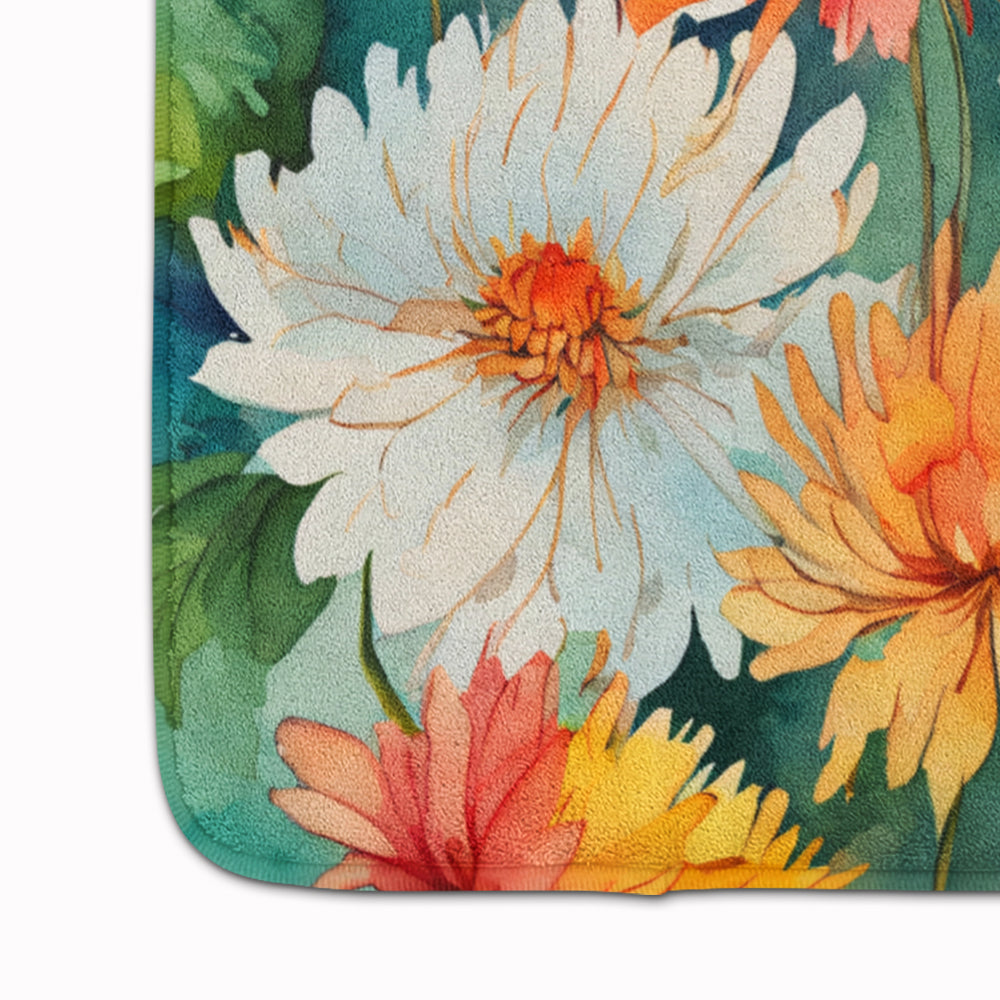 Chrysanthemums in Watercolor Memory Foam Kitchen Mat