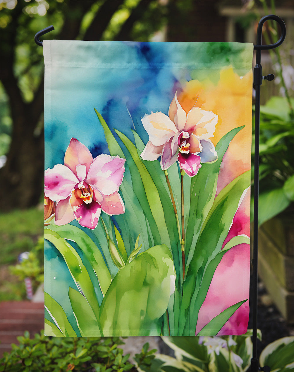 Orchids in Watercolor Garden Flag