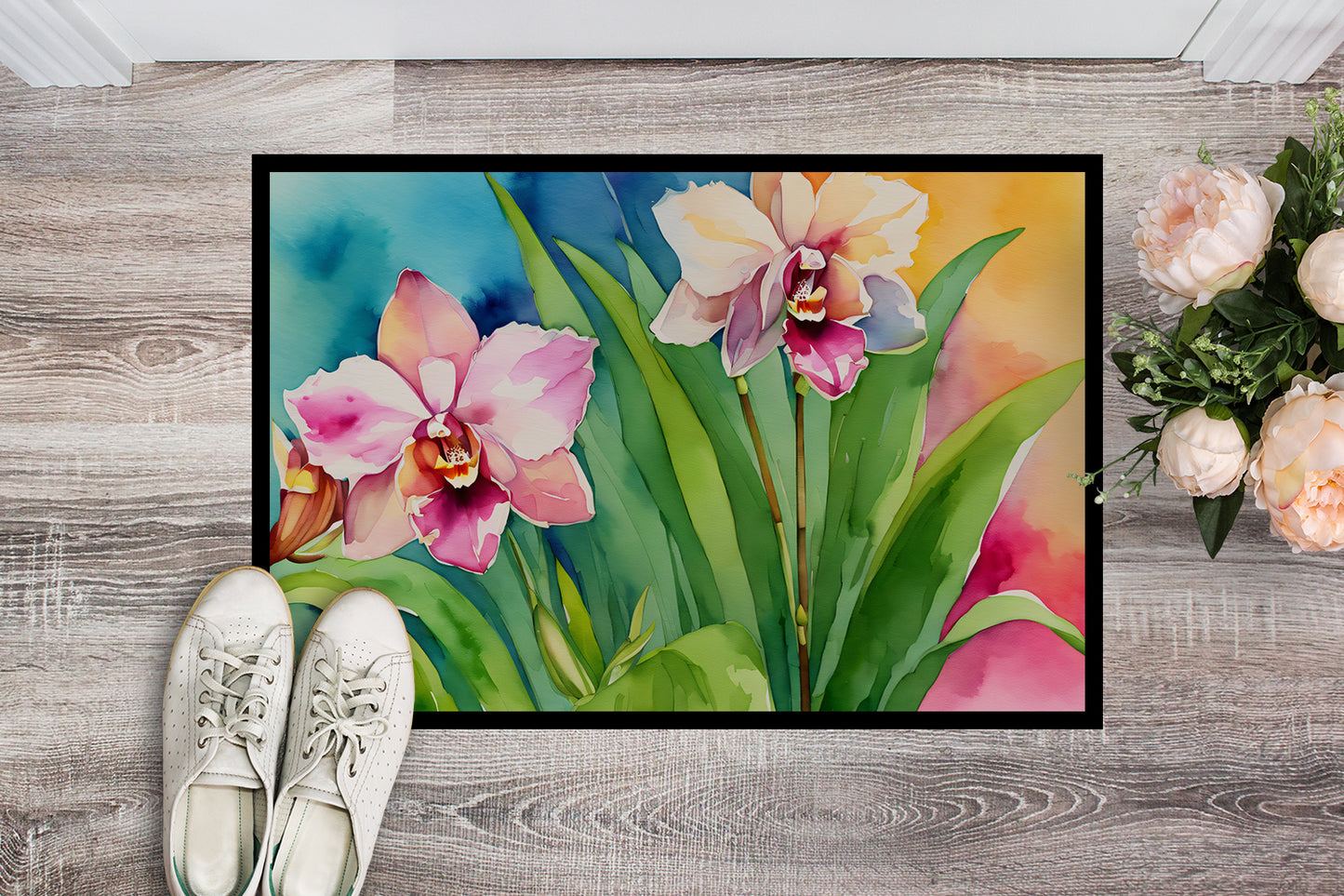 Orchids in Watercolor Doormat