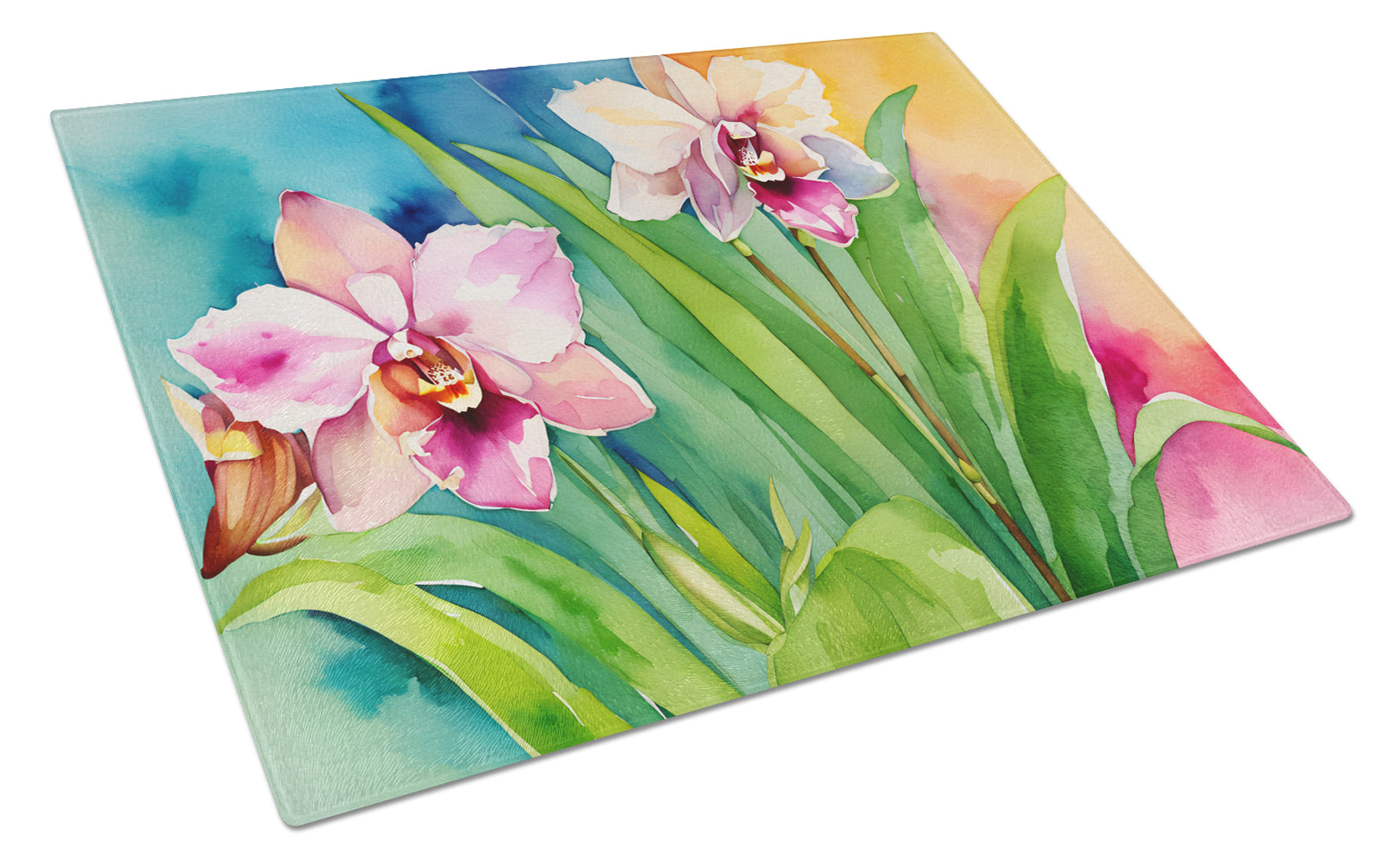 Buy this Orchids in Watercolor Glass Cutting Board