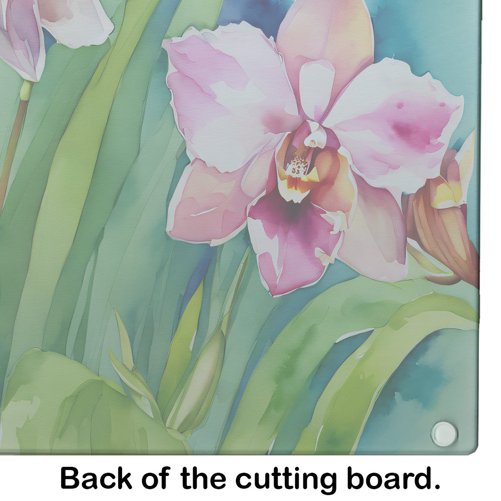 Orchids in Watercolor Glass Cutting Board