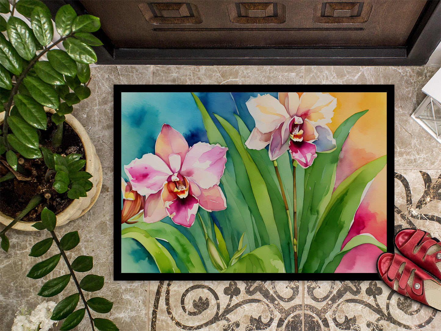 Orchids in Watercolor Doormat