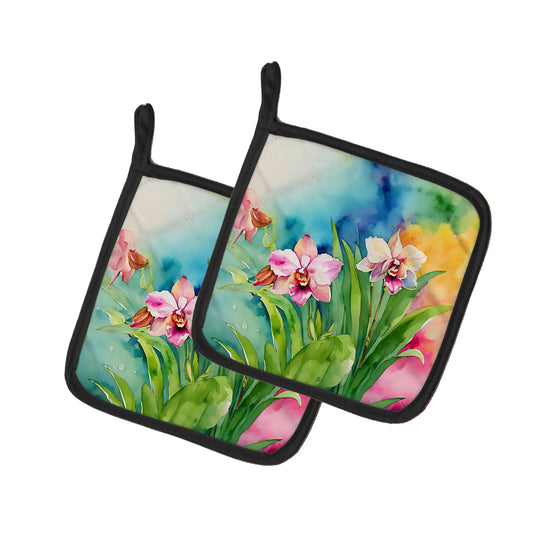 Buy this Orchids in Watercolor Pair of Pot Holders