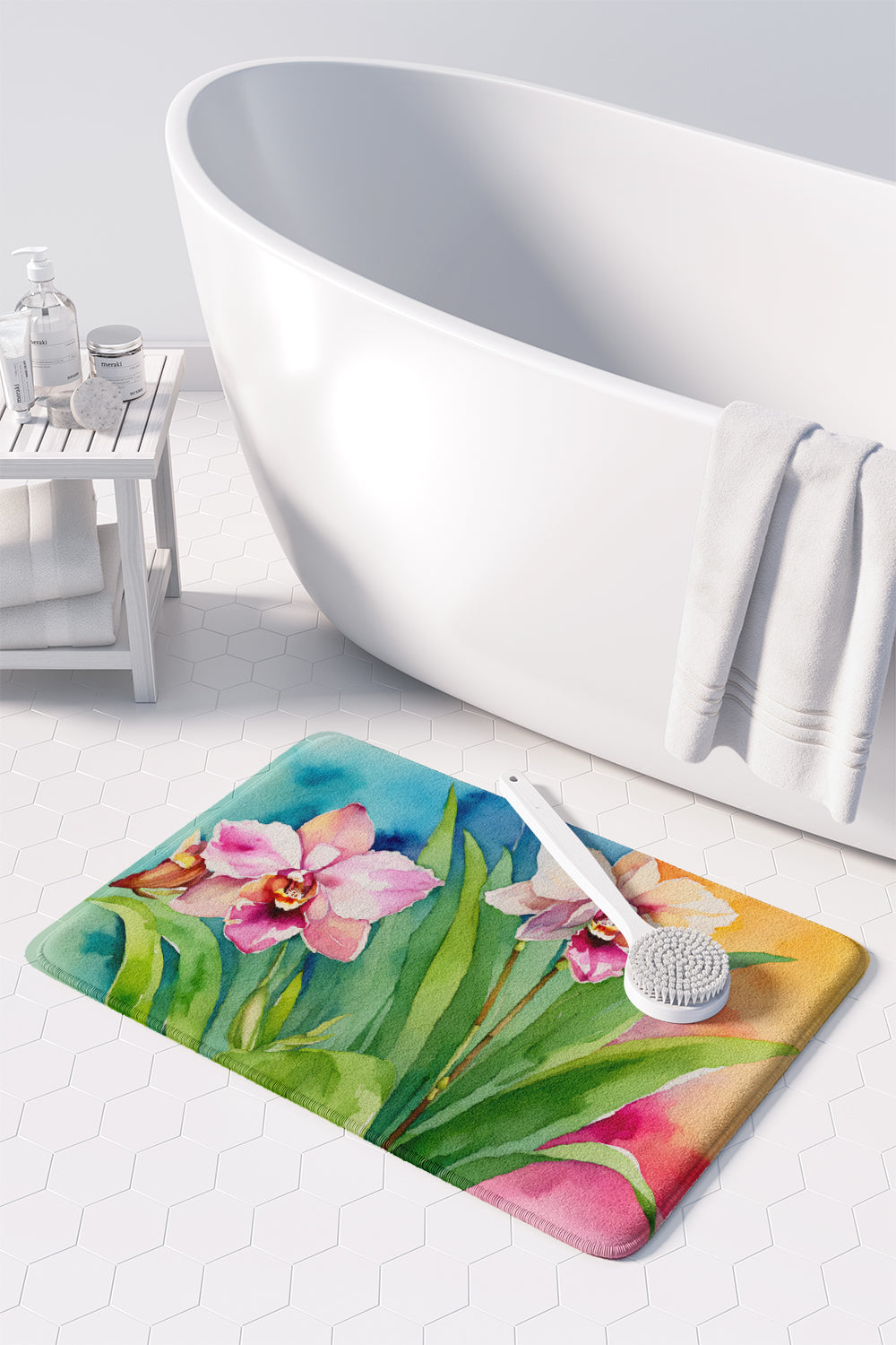 Orchids in Watercolor Memory Foam Kitchen Mat