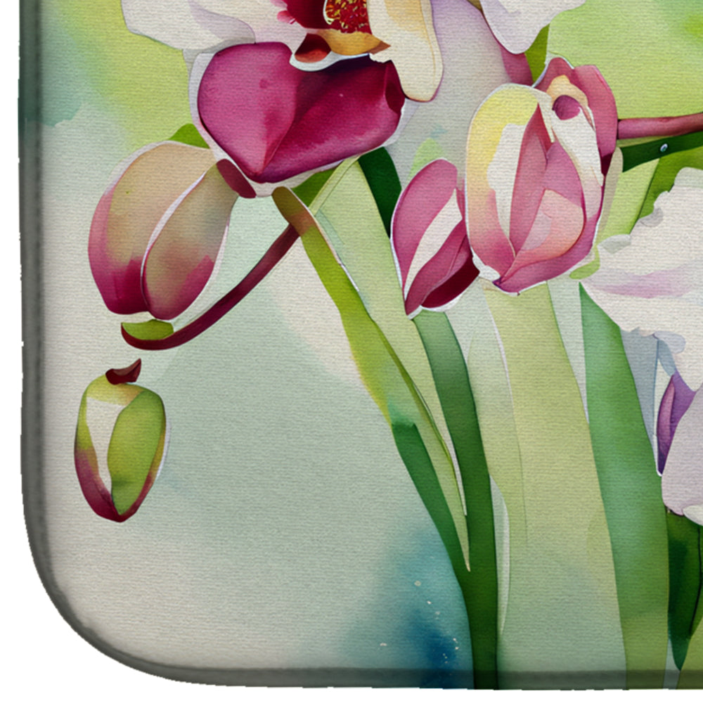 Orchids in Watercolor Dish Drying Mat