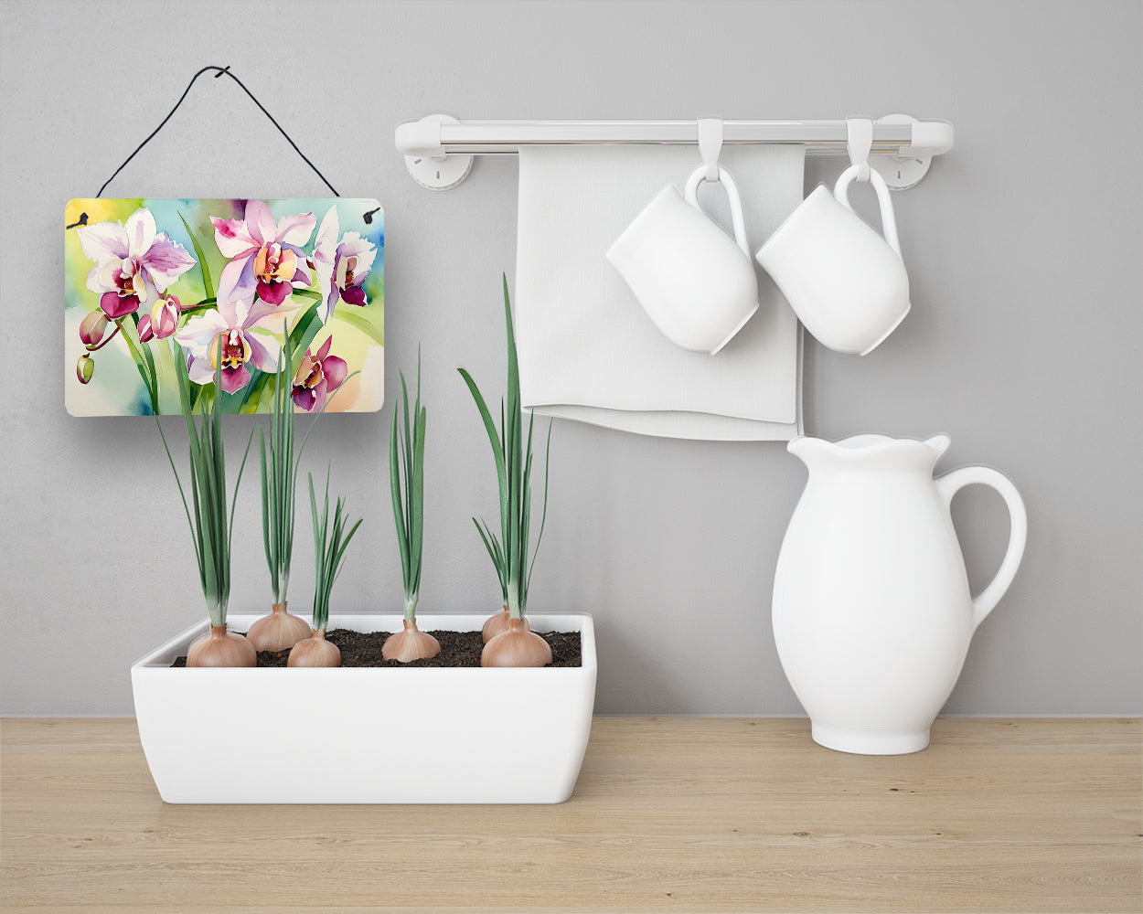 Orchids in Watercolor Wall or Door Hanging Prints