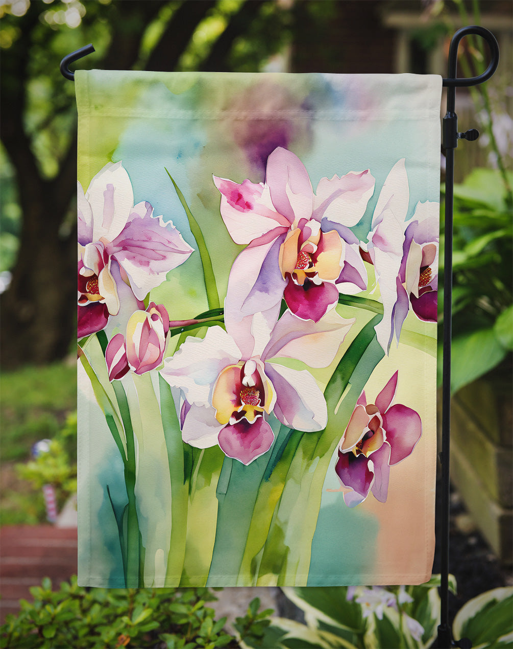 Orchids in Watercolor Garden Flag