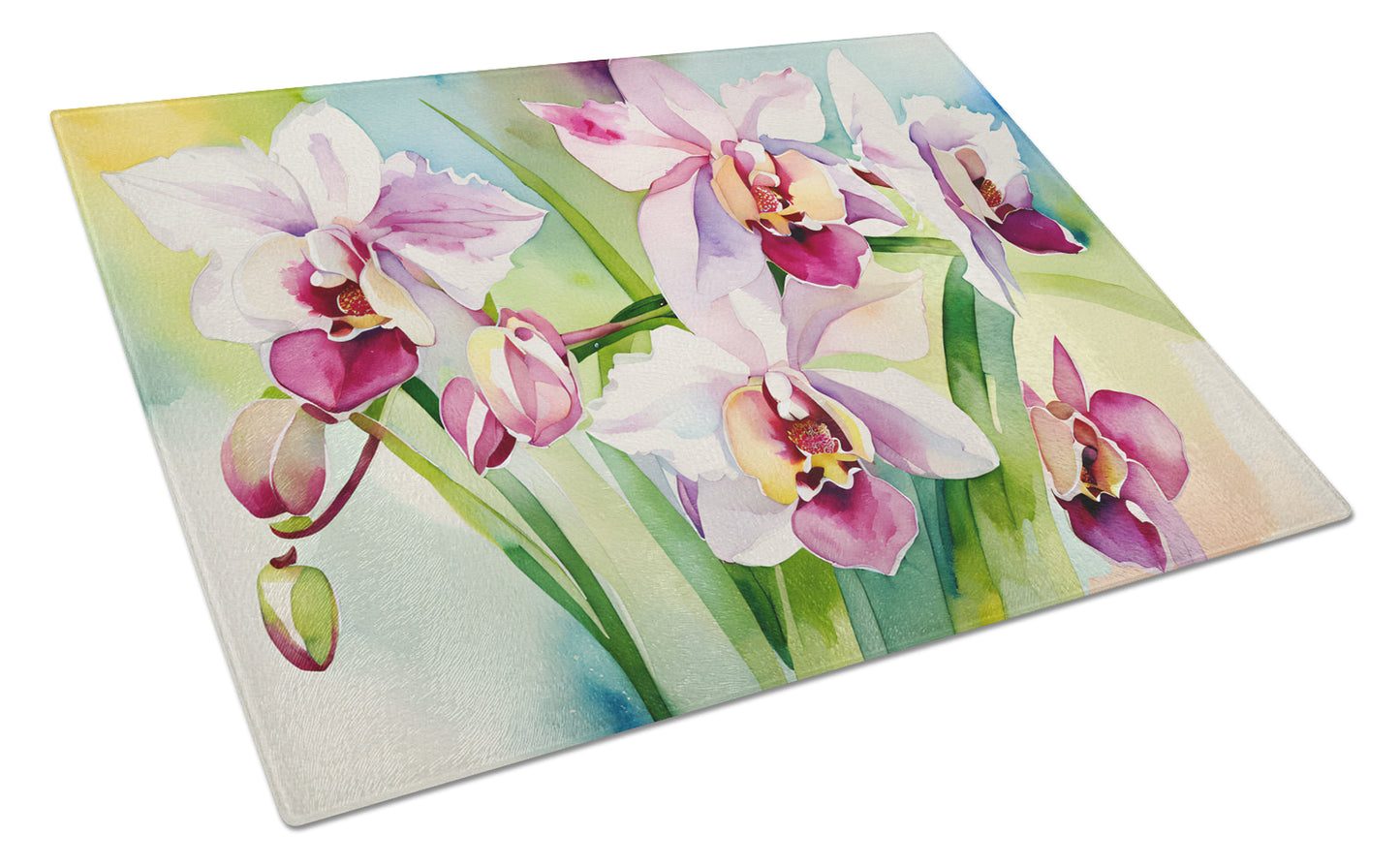 Buy this Orchids in Watercolor Glass Cutting Board