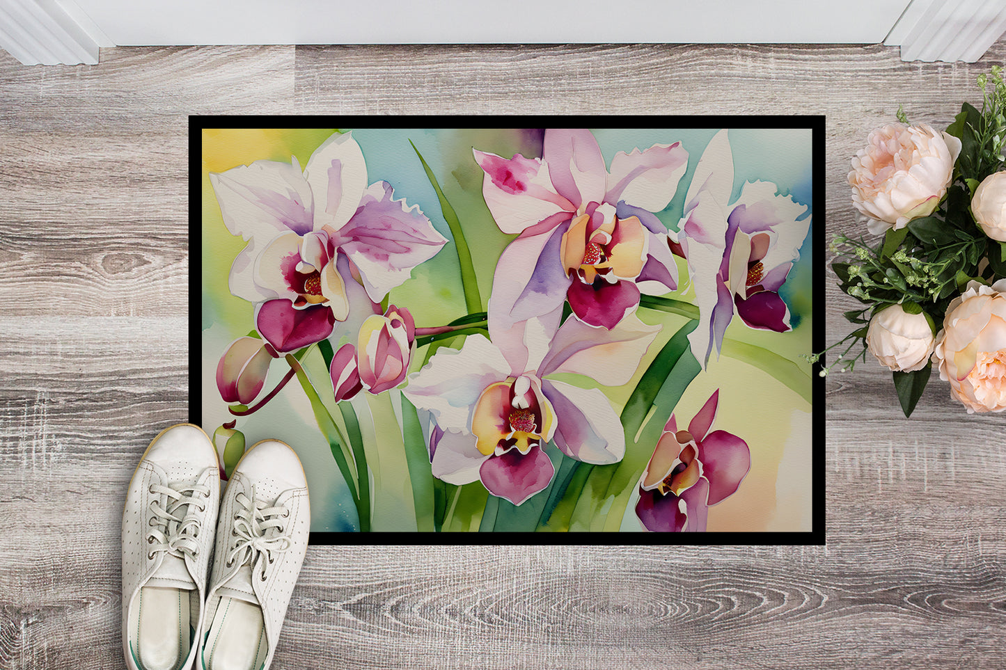 Orchids in Watercolor Doormat