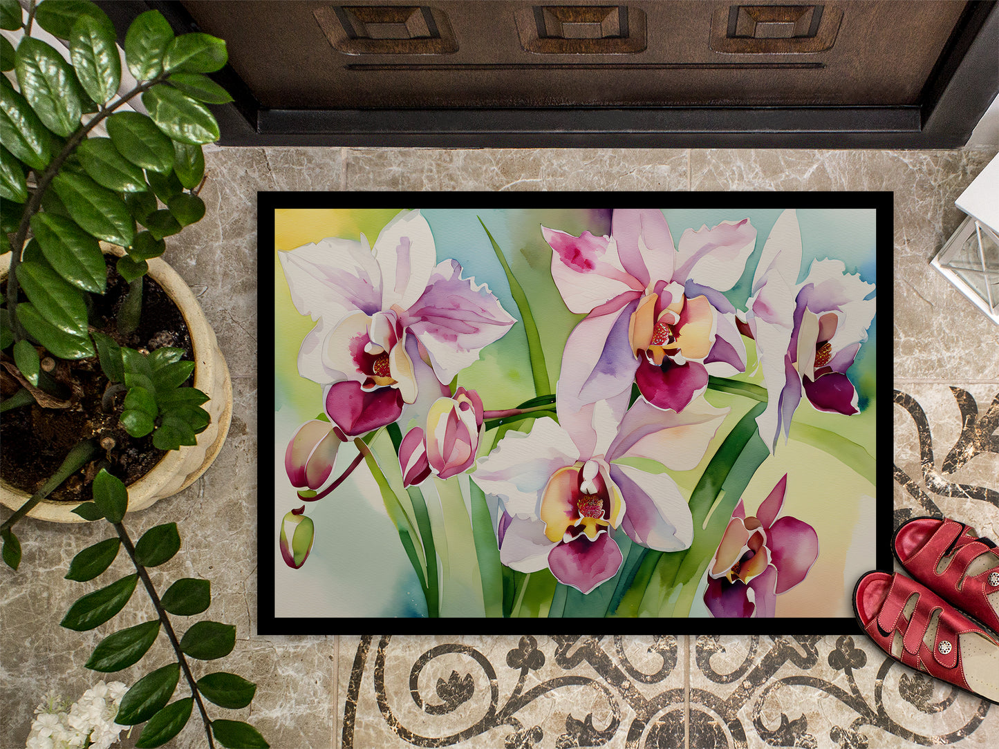 Orchids in Watercolor Doormat