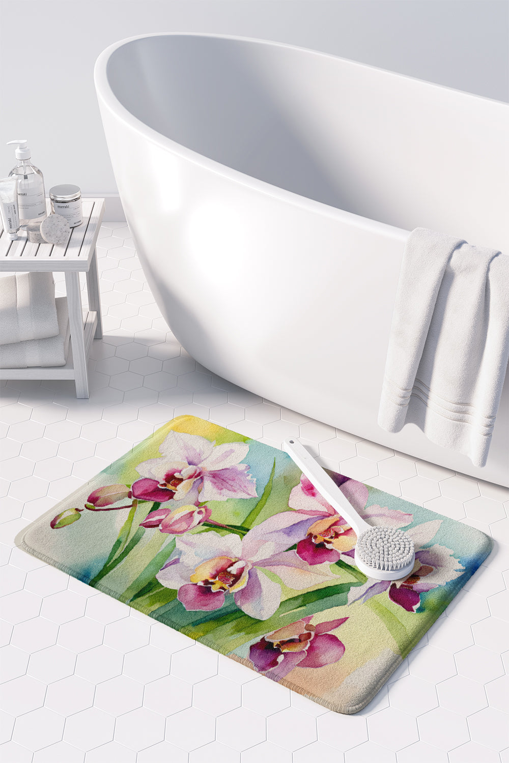 Orchids in Watercolor Memory Foam Kitchen Mat