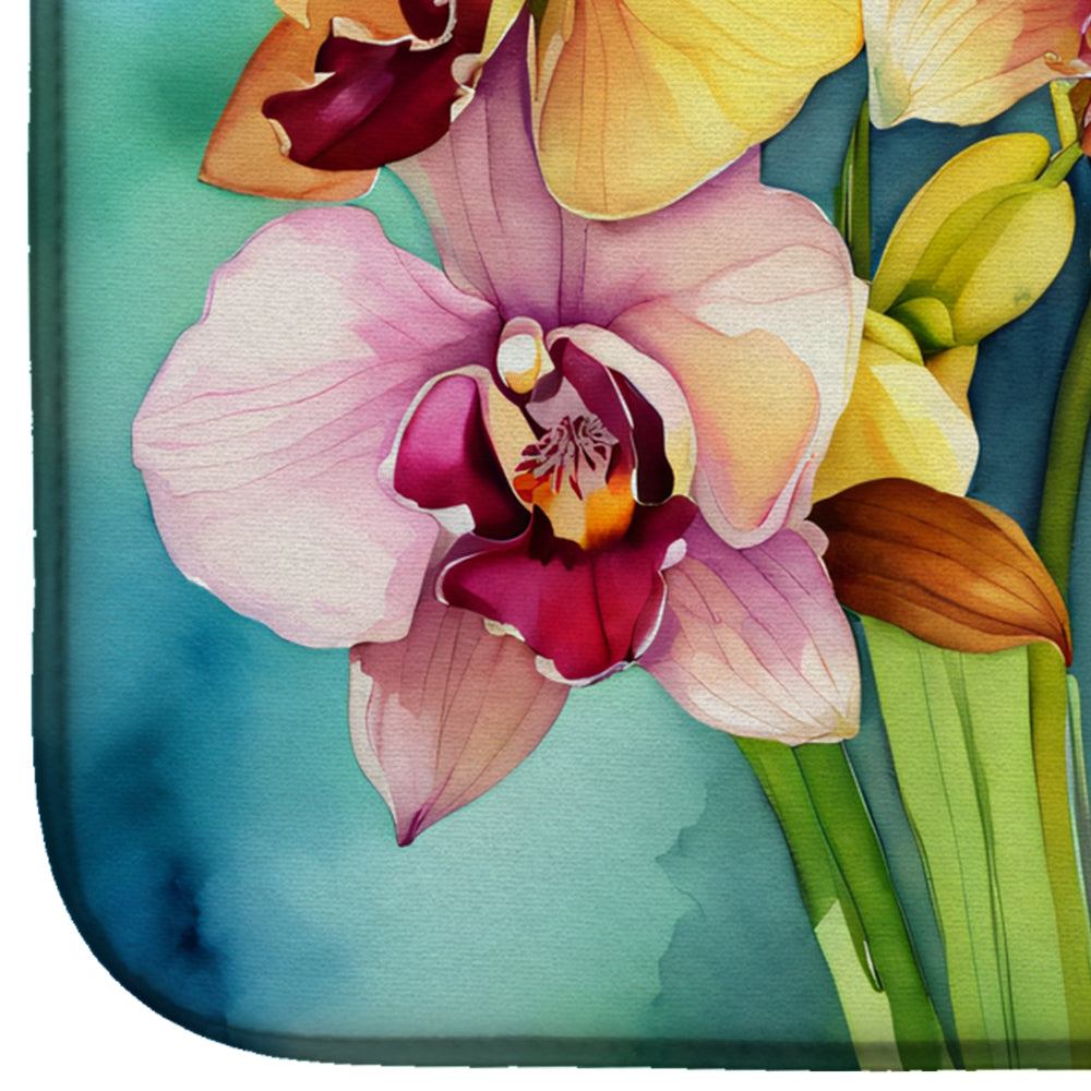 Orchids in Watercolor Dish Drying Mat