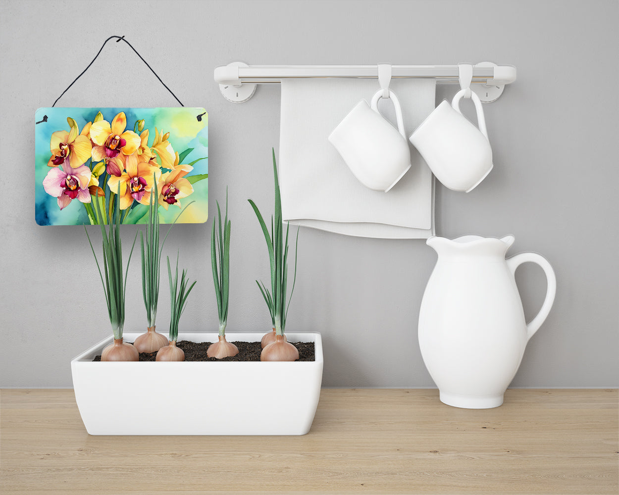 Orchids in Watercolor Wall or Door Hanging Prints