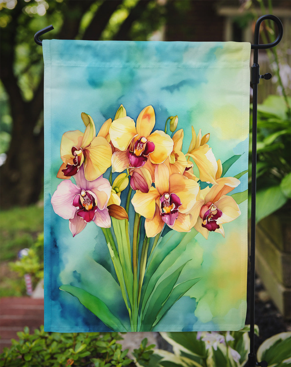Orchids in Watercolor Garden Flag