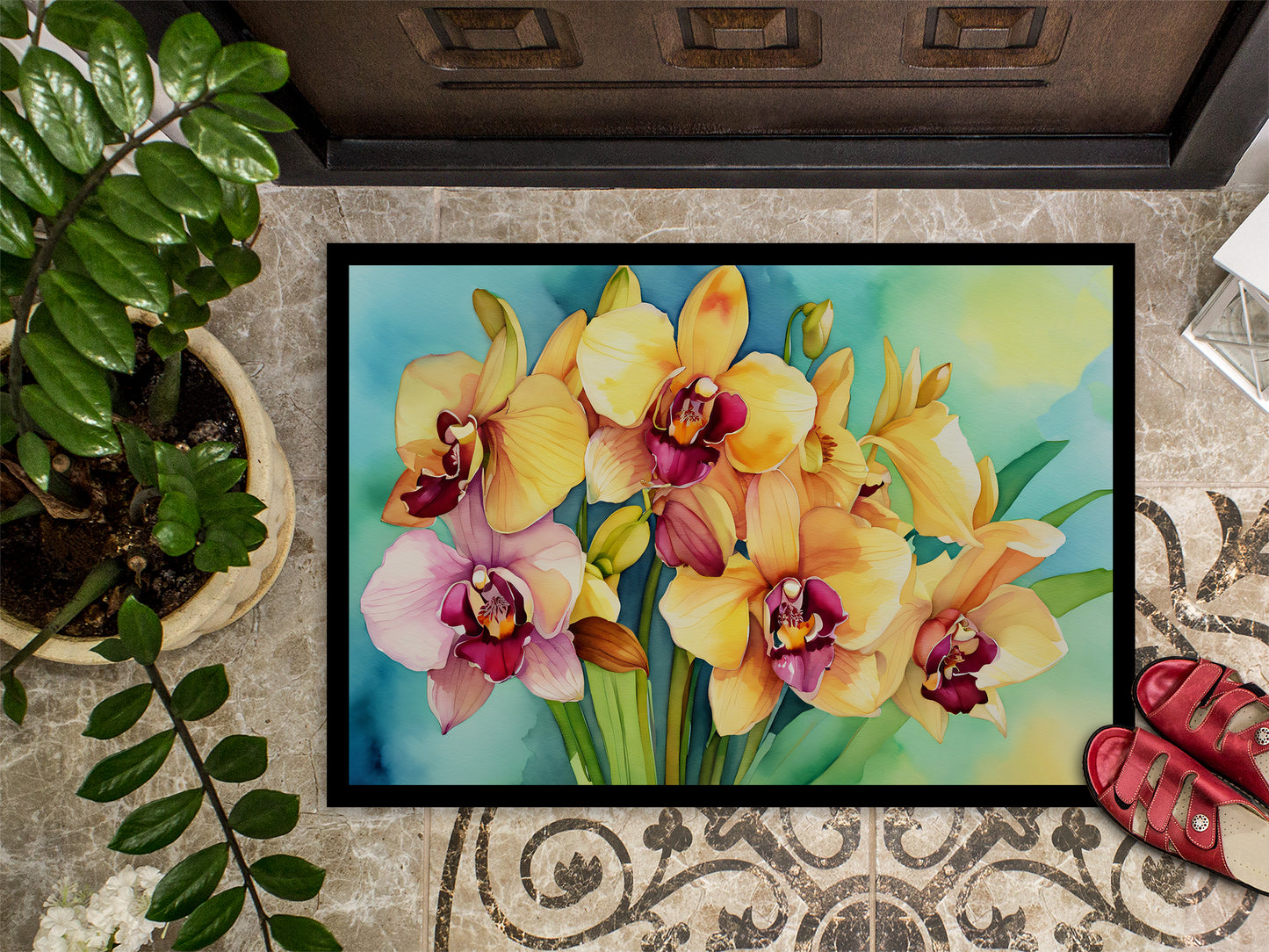 Orchids in Watercolor Doormat