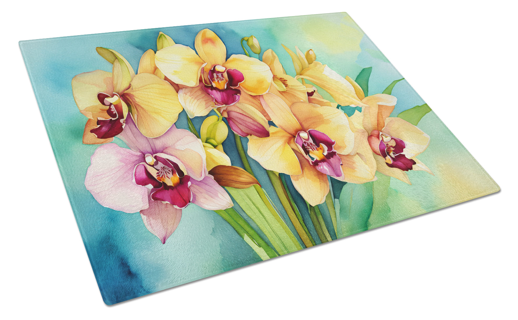 Buy this Orchids in Watercolor Glass Cutting Board