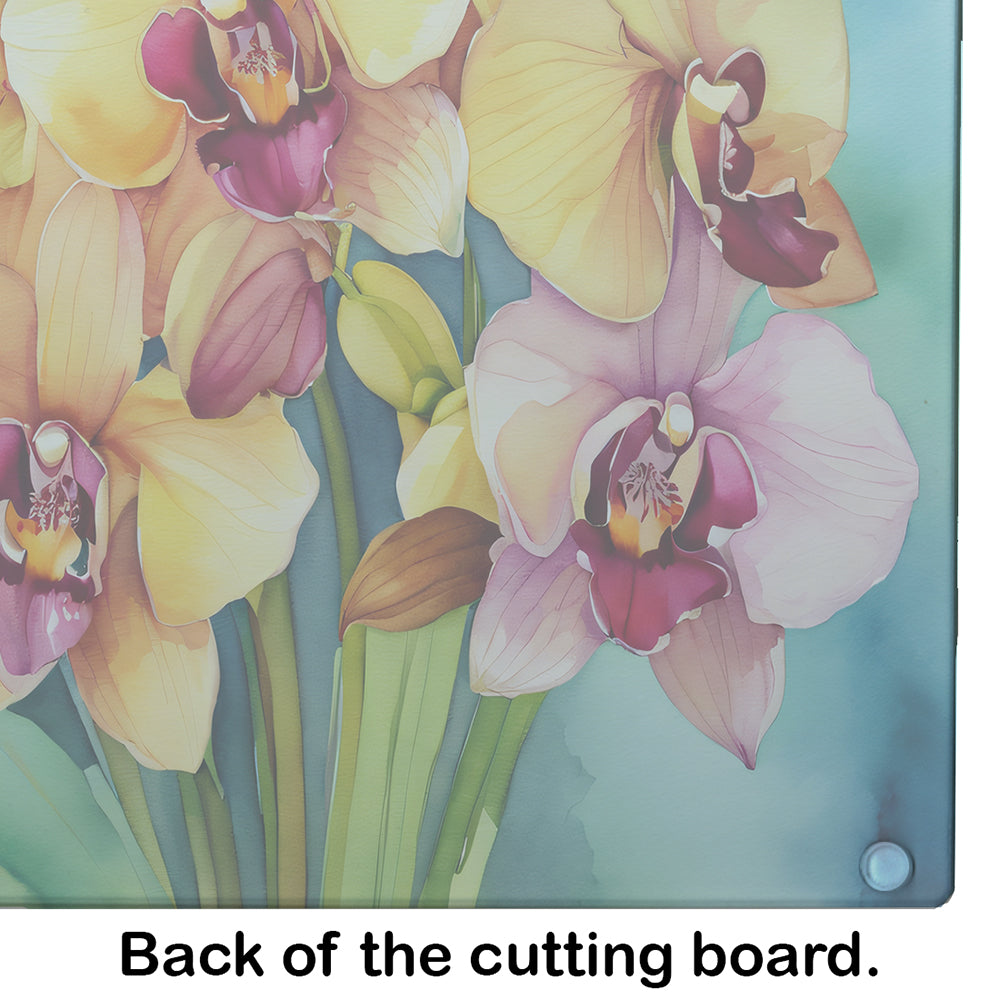 Orchids in Watercolor Glass Cutting Board