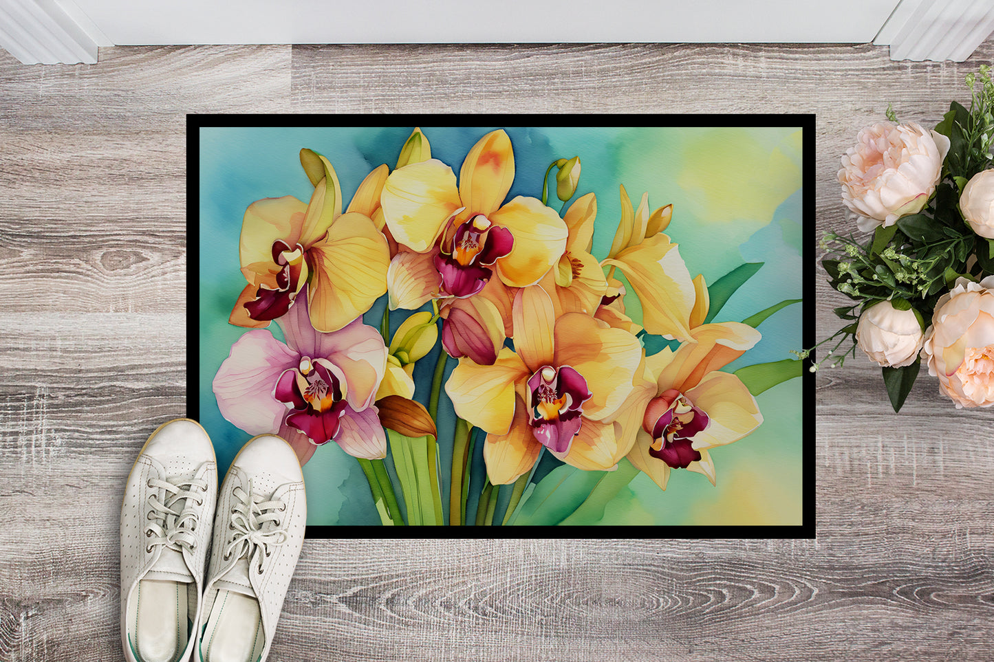 Orchids in Watercolor Doormat