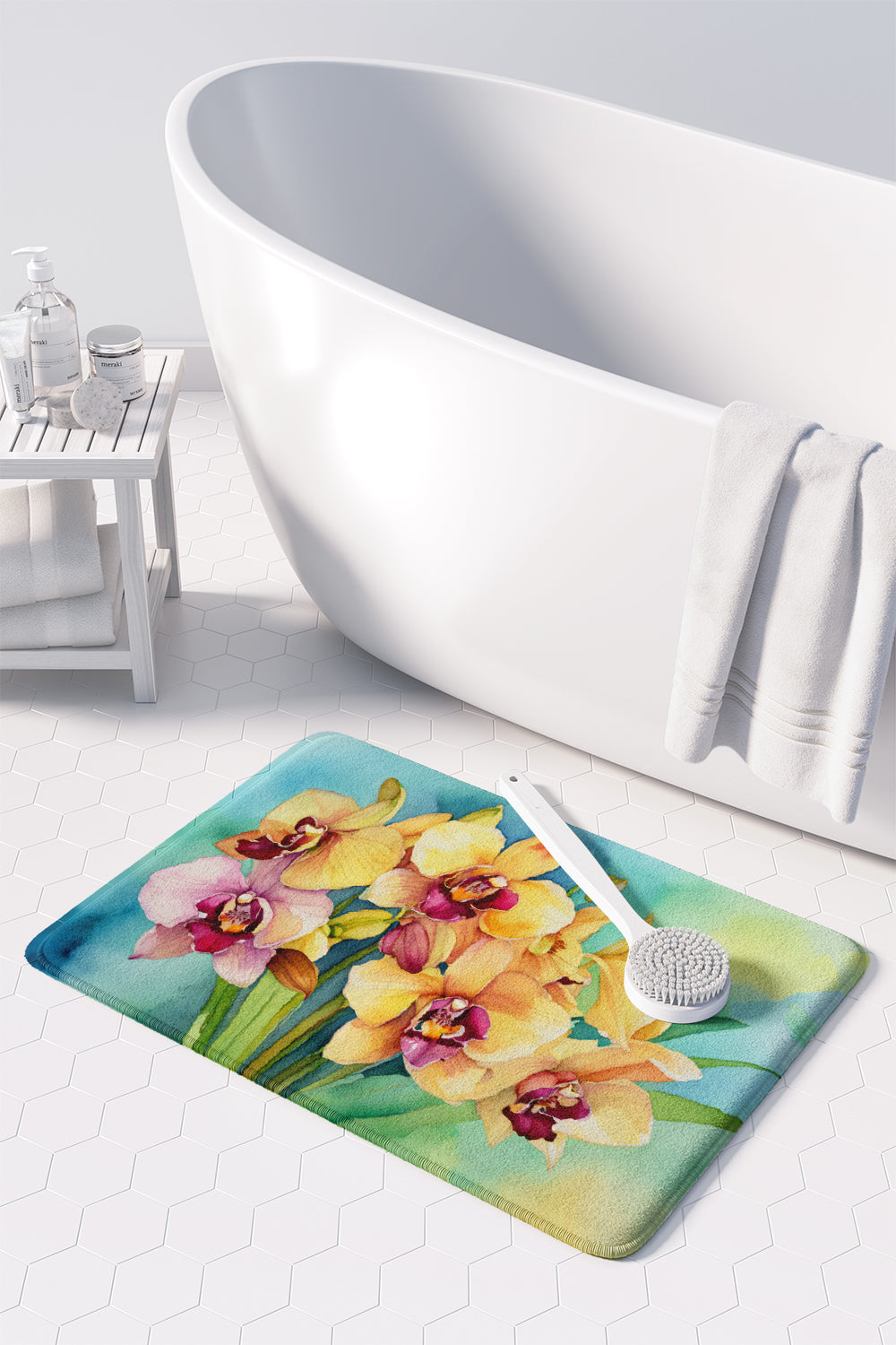 Orchids in Watercolor Memory Foam Kitchen Mat