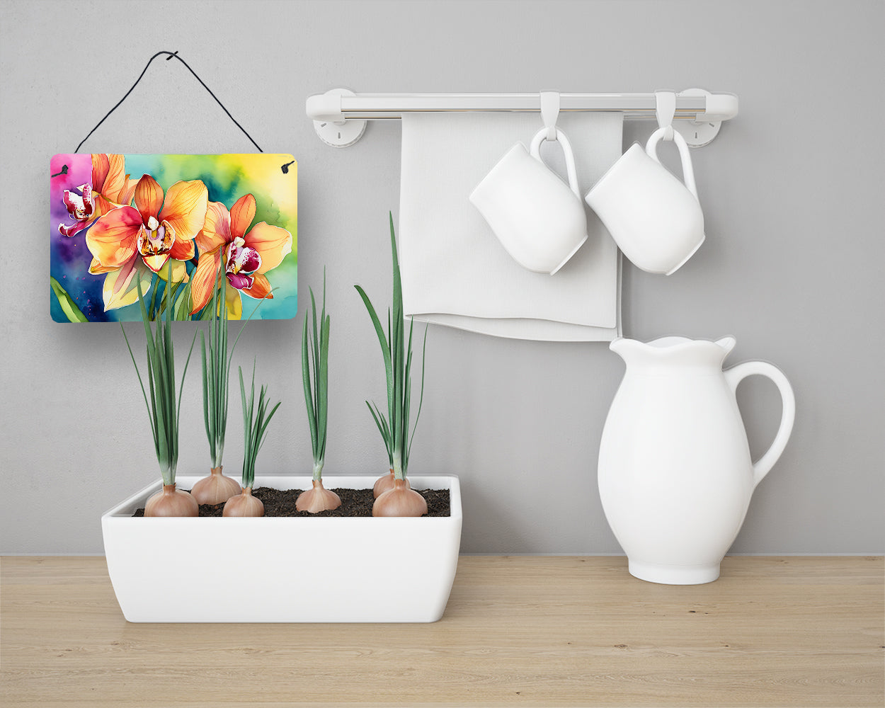 Orchids in Watercolor Wall or Door Hanging Prints