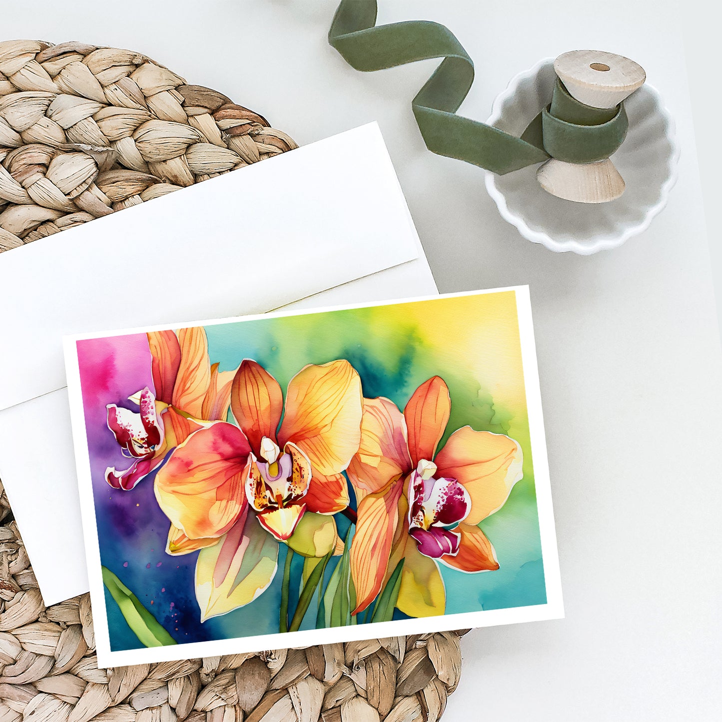 Orchids in Watercolor Greeting Cards Pack of 8
