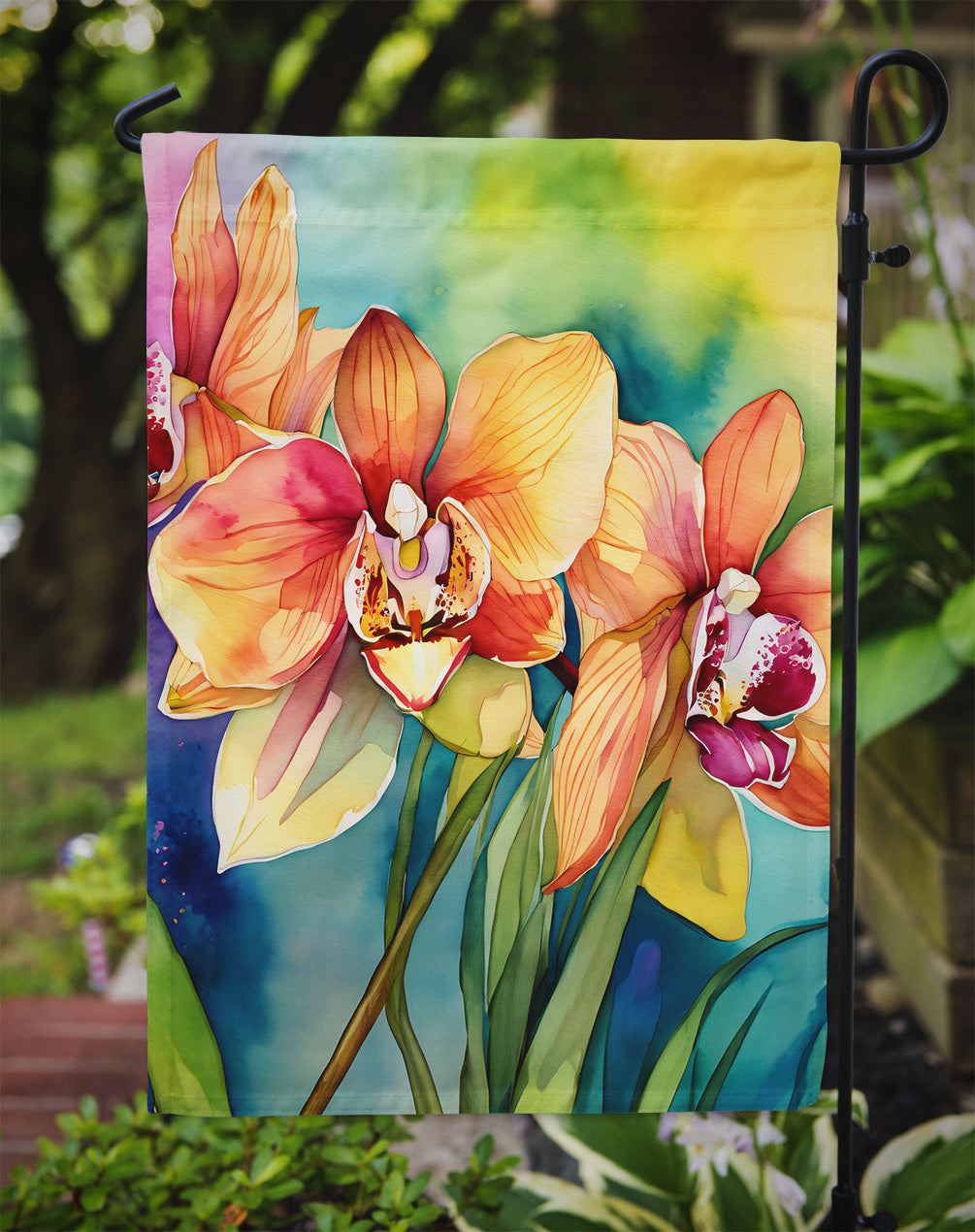 Orchids in Watercolor Garden Flag